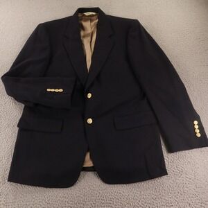 VTG Hopsack Jacket M Blue 100% Wool Blazer Waterbury Buttons Evan Picone USA 40R
